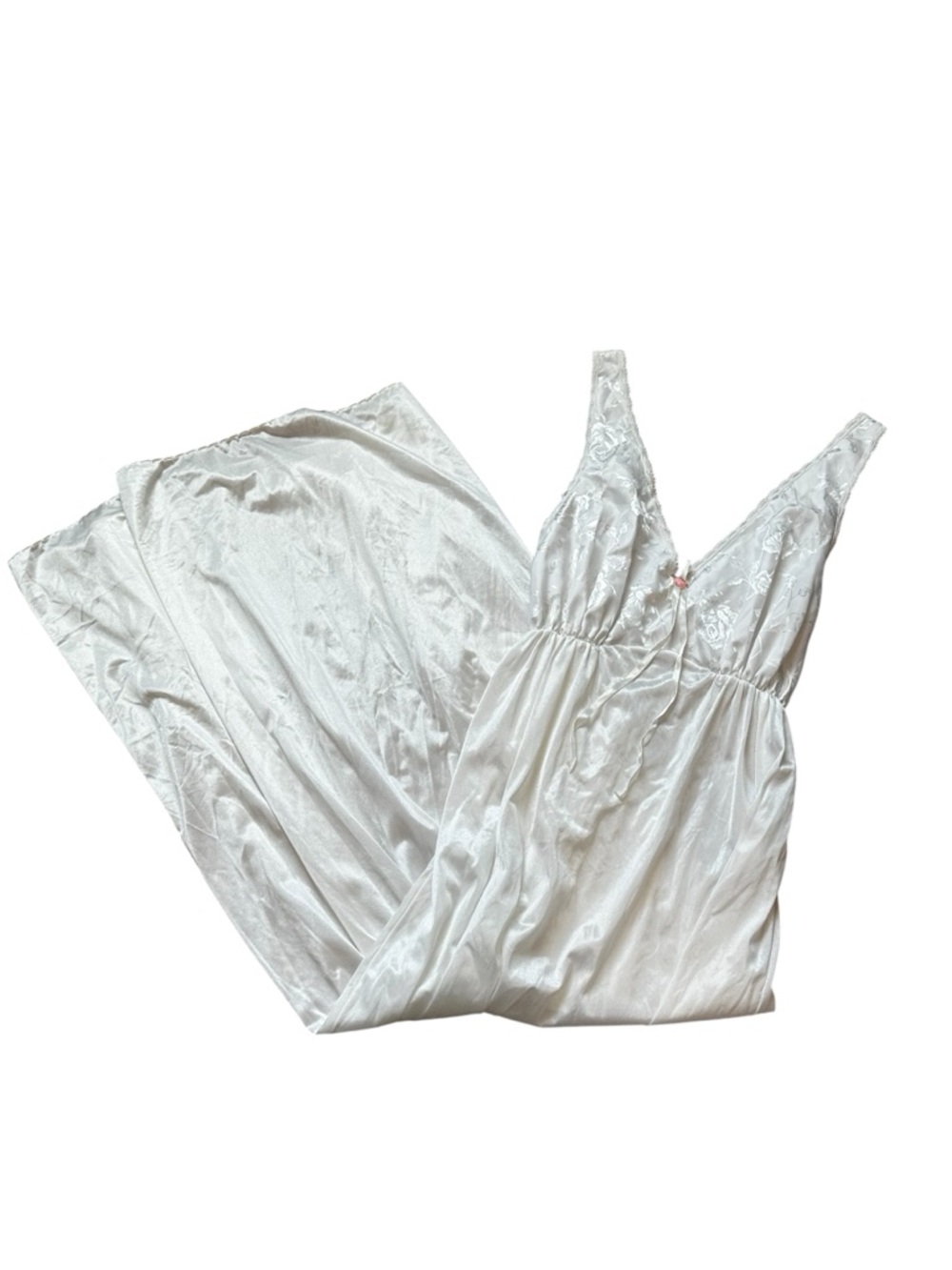 Vintage 70s Tosca Lingerie White Silky Nylon Nightgown Dress Cottage